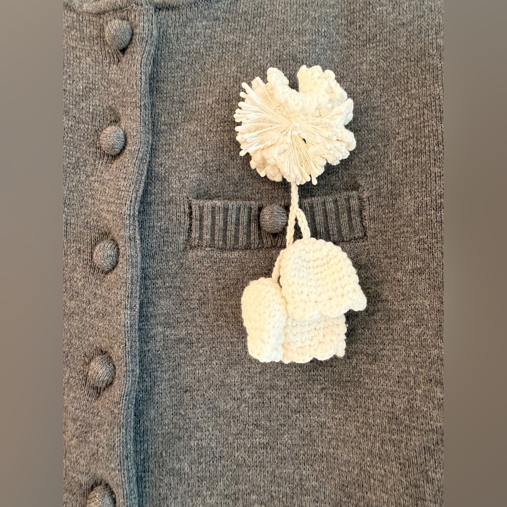 NEW Self-Portrait Gray crochet-flower button Cropped Long Sleeve Cardigan, S - Picture 11 of 14